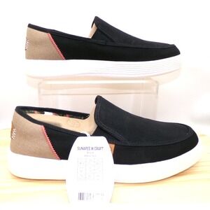 Hey Dude Sunapee W Craft Shoes Womens Black / Linen Sz 11 Slip On Loafers NEW